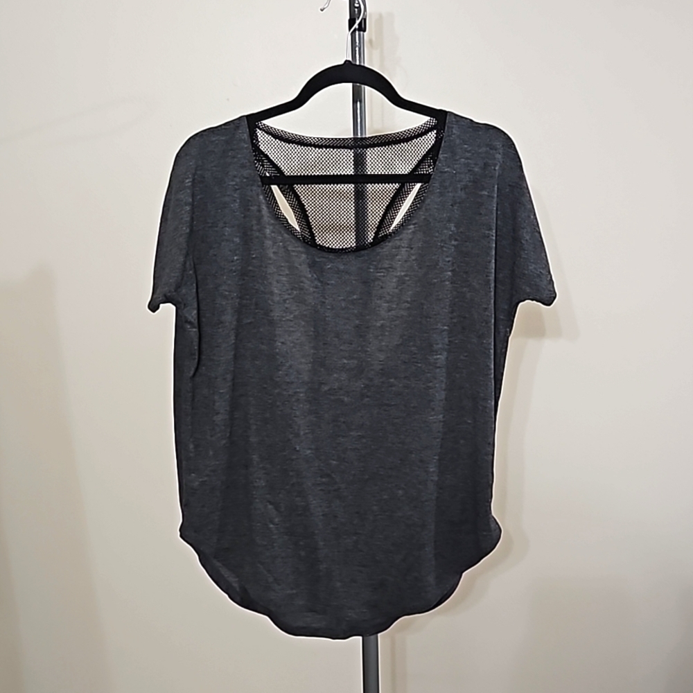 5 for $15!! Women's Sz XL Move With You Workout Gray Top Open Back Black Mesh